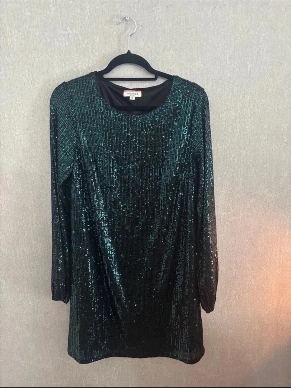 Andree Dark Green Sequin Long Sleeve Shift Dress